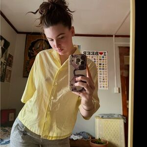 Vintage Yellow Cropped Button-Up